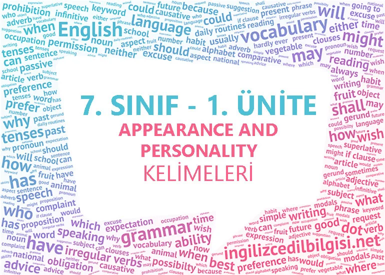 7. Sınıf 1. Ünite Appearance and Personality Kelimeleri