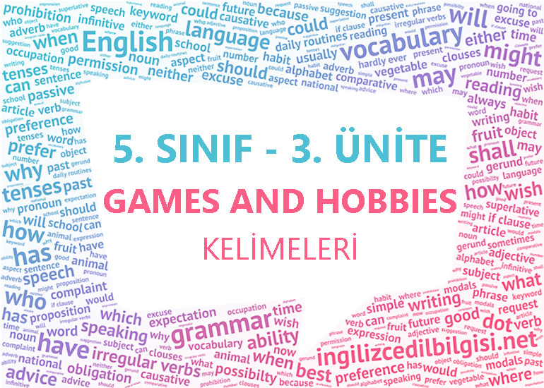 5. Sınıf İngilizce 3. Ünite Kelimeleri - Games and Hobbies Kelime Listesi